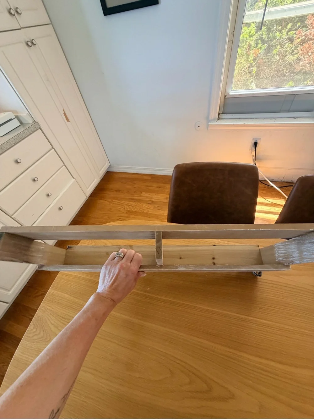 wooden book rack with hooks